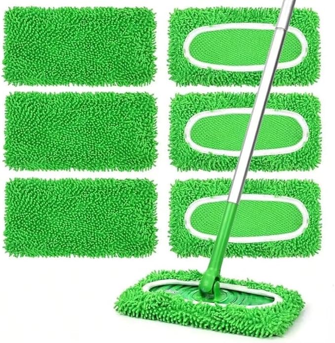 6Pcs Washable Microfiber Flat Mop Pads - Replacement Cloths for Wet Mopping Fits Hardwood and Tile Floors