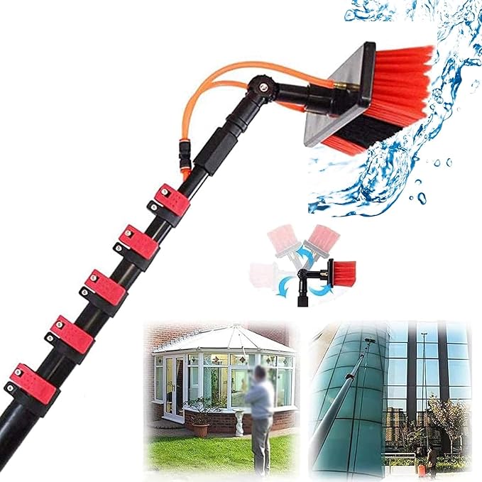 Glass Cleaning Brush Home Water Fed Telescopic Pole Kit Solar Panel Brush Rotating for Photovoltaic PanelTelescopic Solar Panel Cleaning Brush with 6m Water Fed Pole 55cm Brush Head for Eff