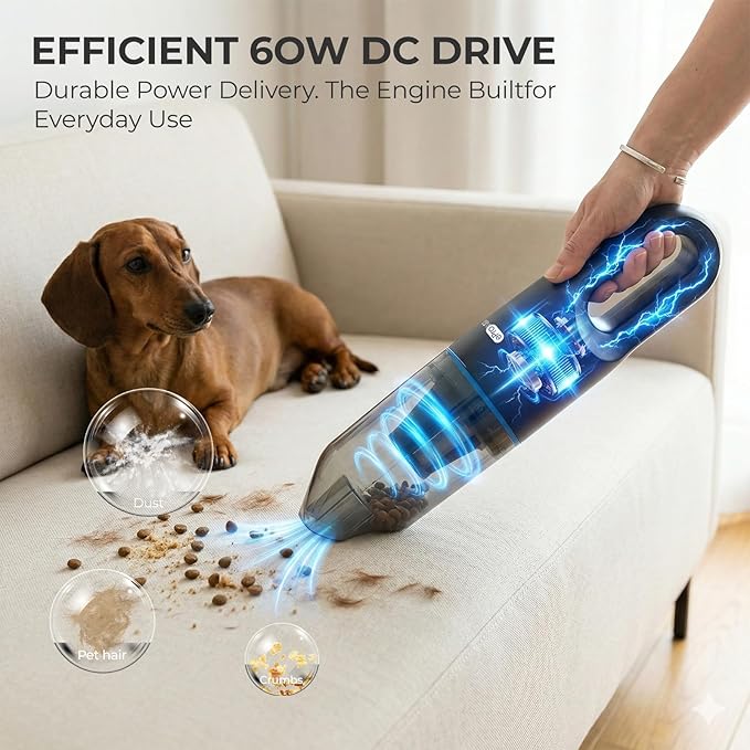 Apical Life Mini Crumb Vacuum 10000Pa Brushless Motor Rechargeable Cordless Handheld Vacuum 1.6lbs Lightweight Portable for Home Car Office Keyboard Sofa Pet Hair &amp Tight Spaces