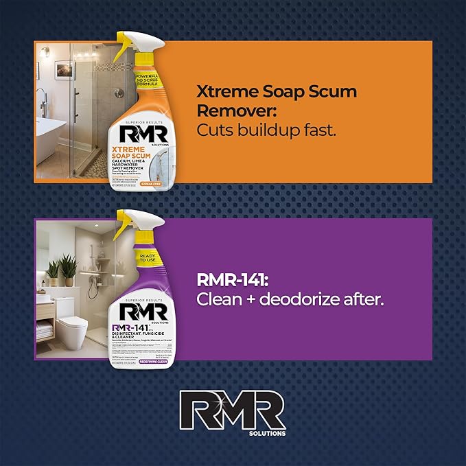 RMR Polish &amp Protect Bundle – Xtreme Soap Scum Remover + RMR-141 EPA Registered Mold &amp Mildew Spray 2-Step Clean &amp Disinfect System for Buildup Hard Water Tile Surfaces Glass 2–32 Oz