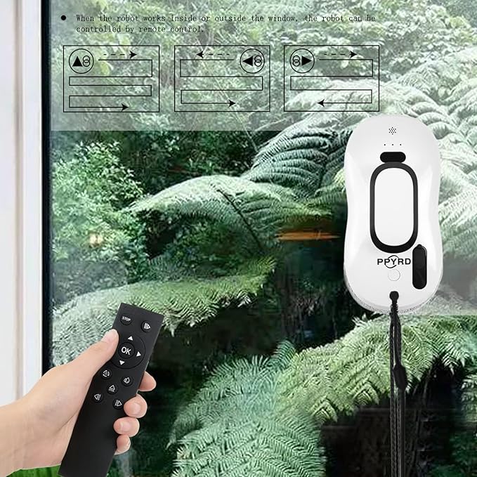 Window Cleaning Robot Vacuum with Ultrasonic Water Spray and Remote Control for Indoor Outdoor High Windows Glass Tiles