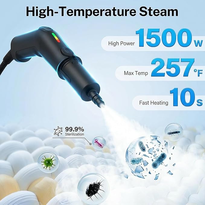 Steam Cleaner 3 Level Adjustable Pressurized Steam Cleaner for Home 10s Heat-Up Handheld Steamer for Cleaning 1.9 Qt Tank Portable Steam Cleaner for Car Home Tile Grout (Black)