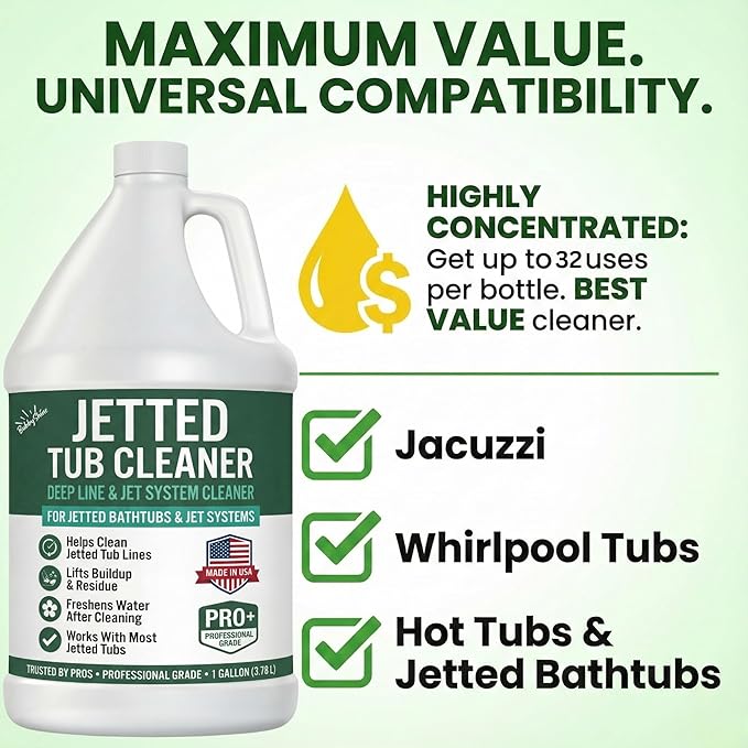 Jetted Tub Cleaner for Bathtub Jets – Deep Cleaning Bathtub Cleaner Formula for Jets &amp Whirlpool Tubs Pro Grade System Flush for Internal Lines and Pipes Made in USA 1 Gallon