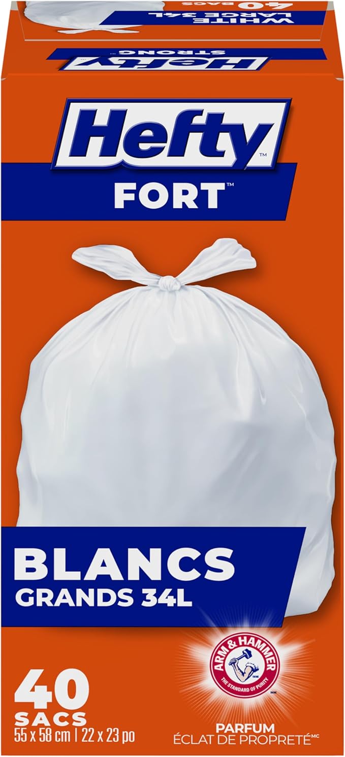 Hefty® Garbage Bags Strong Large 34 Litres White Kitchen Easy Flaps Arm &amp Hammer odour neutralizer 40 Bags