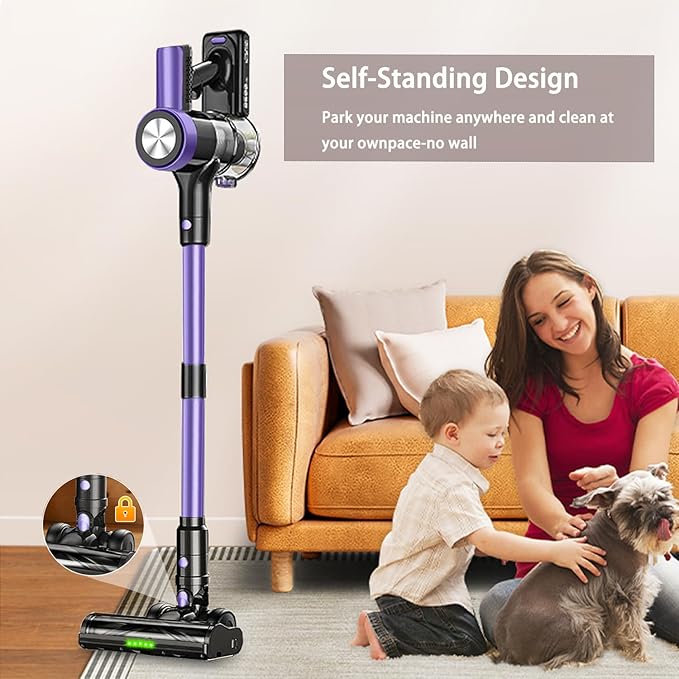 Cordless Vacuum Cleaner 46Kpa/55 Mins Vacuum Cleaners for Home Self-Standing Stick Vacuum Purple