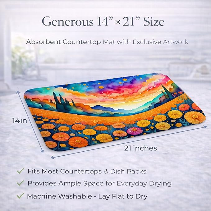 Caroline's Treasures DAC1447DDM Marigolds in Color Dish Drying Mat Absorbent Dish Drying Mat Pad for Kitchen Counter Dish Drainer Mat for Countertop 14 x 21 Multicolor