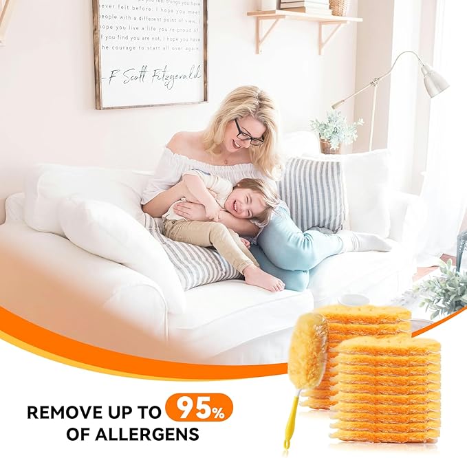 Duster Refills Bulk Compatible with Swiffer Dusters Swiffer Microfibre dust Cleaner for Cleaning Home Office Furniture (Yellow 20 PCS (360°)+Handle)