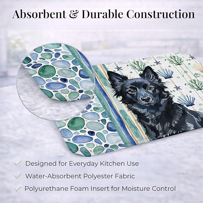 Caroline's Treasures Schipperke Coastal Sea Glass Dish Drying Mat Absorbent Dish Drying Mat Pad for Kitchen Counter Dish Drainer Mat for Countertop 14 x 21 Multicolor