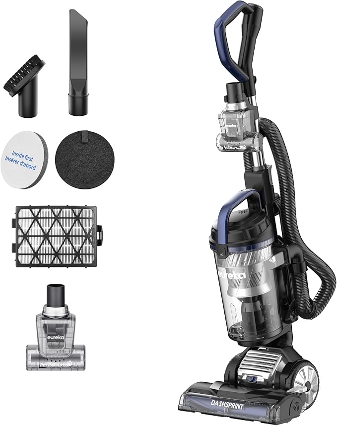 Eureka Upright Vacuum Cleaner for Carpet and Hard FloorPowerful Vacuum with Dual Cyclone SuctionSwivel SteeringAnti-TangleLarge Dust CupNEU612BL Blue