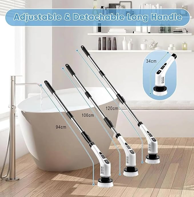 7-in-1 Electric Spin Scrubber with Long Extension Handle Cordless Cleaning Brush with 2 Speeds Power Scrubber with 7 Replaceable Brush Heads for Floor TileBathroomShower BathtubGlassCar etc.
