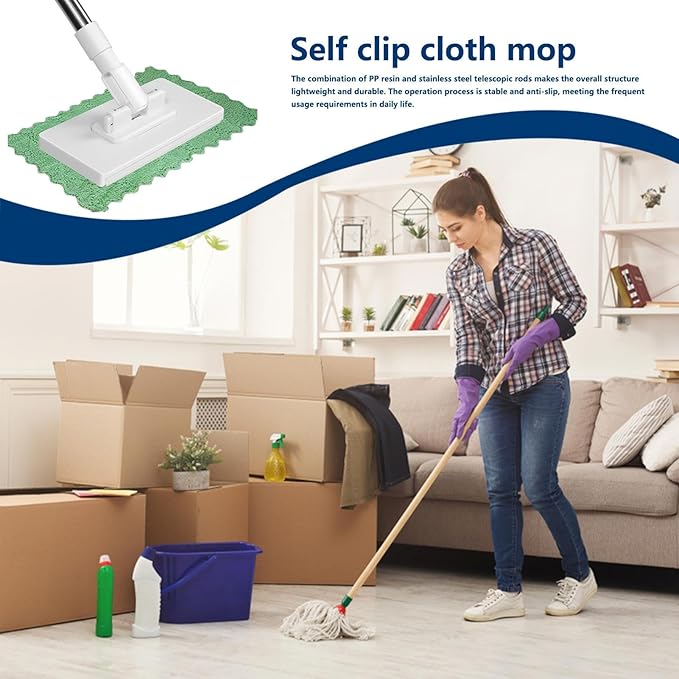 Lazy Mop Clip On - Disposables Dust Mop With 10 Reusable Cloths Automatic Cloth Changing Hands-free Mini Mops With 360°Rotating HeadCompatible With Reusable Towels &amp Disposables Wipes For Floor
