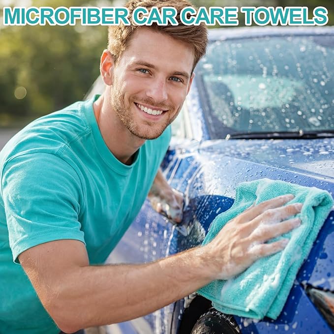 Nuenen Cleaning Cloths for Cars 16 x 16 Inch Ultra Absorbent Towels Drying Microfiber Reusable Cleaning Supplies House Kitchen Window Microfiber Towel(Teal Blue60 Pcs)