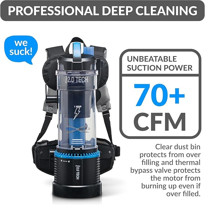 Prolux 2.0 Cordless Battery Bagless Backpack Vacuum Cleaner Dual HEPA Shield Filtration Tool Accessory Kit