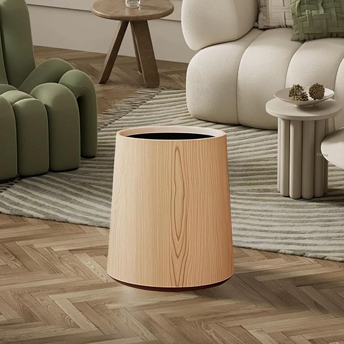 Trash Bin Wastebasket Removable Inner Portable Modern Paper Basket Bathroom Trash Can for Office Laundry Kitchen Restroom M Wood