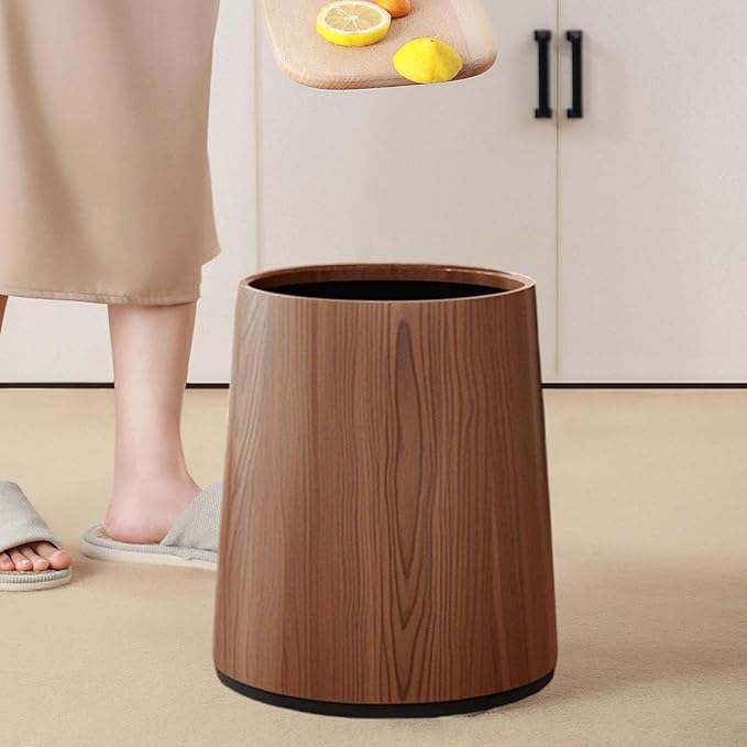 Trash Bin Wastebasket Removable Inner Portable Modern Paper Basket Bathroom Trash Can for Office Laundry Kitchen Restroom S Brown