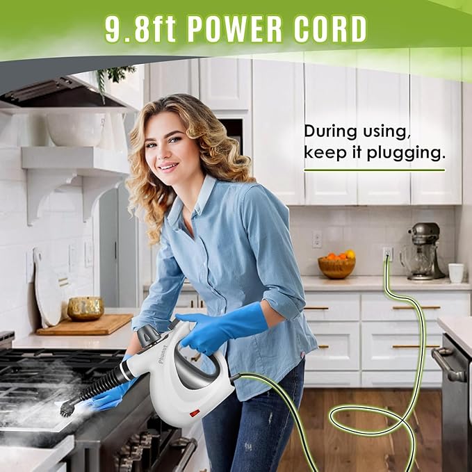 Pressurized Handheld Multi-Surface Natural Steam Cleaner with 12 pcs Accessories Multi-Purpose Steamer for Home Use Steamer for Cleaning Floor Upholstery Grout and Car (Grey)