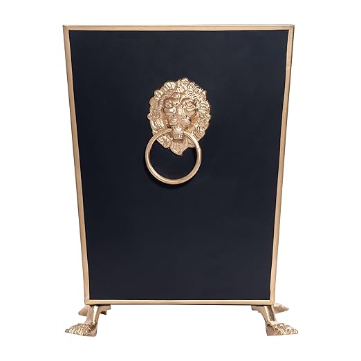 Jaye's Studio Decorative Black Bathroom Trash Can No Lid with Gold Trim Black Metal Trash Can Farmhouse Waste Basket for Dorm Room Bedroom Home Office Square Waste Bin No Lid Lion Head Accent