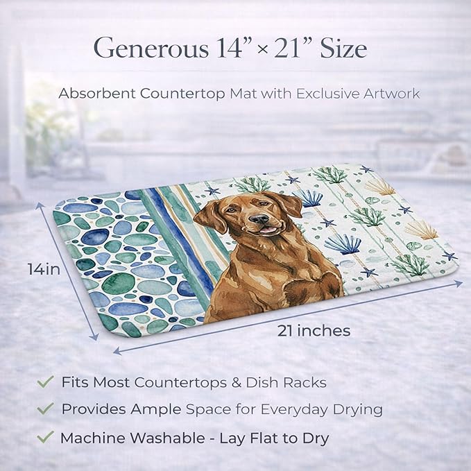 Caroline's Treasures Chesapeake Bay Retriever Coastal Sea Glass Dish Drying Mat Absorbent Dish Drying Mat Pad for Kitchen Counter Dish Drainer Mat for Countertop 14 x 21 Multicolor
