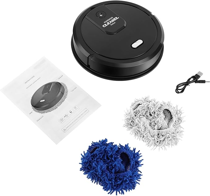 Wet &amp Dry Mopping Machine Multifunctional Mopping Cleaner Machine Intelligent Sweeper with USB Charging for Hard Floor Clean Pet Hair Carpet(Black)