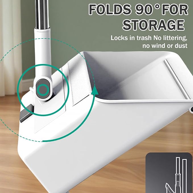 3-in-1 Foldable Rotating Broom with Dustpan Combo Set Long Handle for Home Office School Dorm