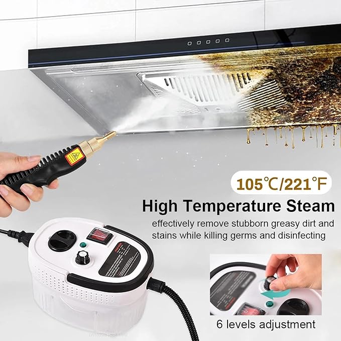 Steam Cleaner 2500W High Pressure Steam Cleaner Handheld High Temperature Cleaning Machine for Kitchen Home Car Steam CleaningWhite