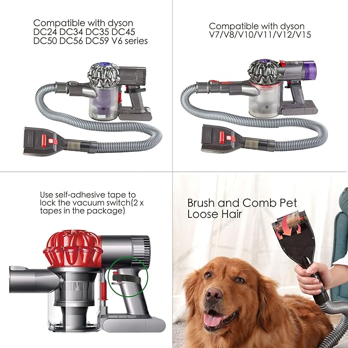 Brush Hair Deshedding Tool for Dogs&ampCats Professional Shedding Fur Remover Comb as Vacuum Cleaner Attachment Kit for Dyson V15 V12 V11 V10 V8 V7 V6