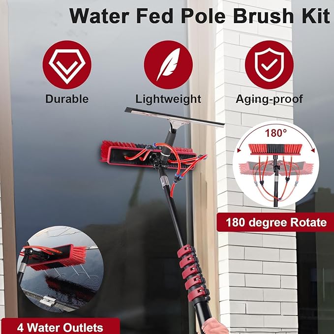 Water Fed Pole Kit 10.8M Outdoor Window Cleaner &amp Solar Panel Cleaning System 2 in 1 Tool with Scrubber Brush &amp Hose Spray Washer for Effortless Cleaning 6.0 M