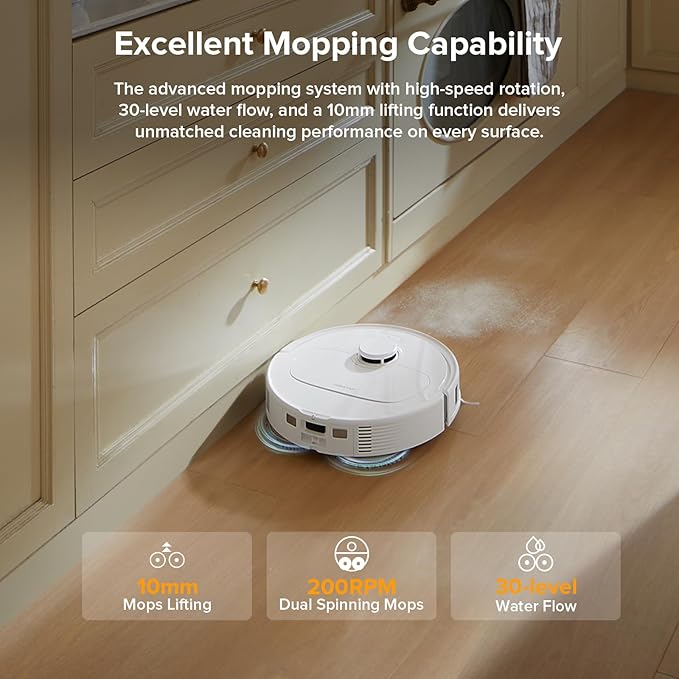 roborock Qrevo Series Robot Vacuum and Mop 8000Pa Suction Upgraded from Qrevo S Anti-Tangle Brush Smart Obstacle Avoidance Auto Mop Washing All-in-One Dock 200RPM Spinning Mops White(QV 35A)