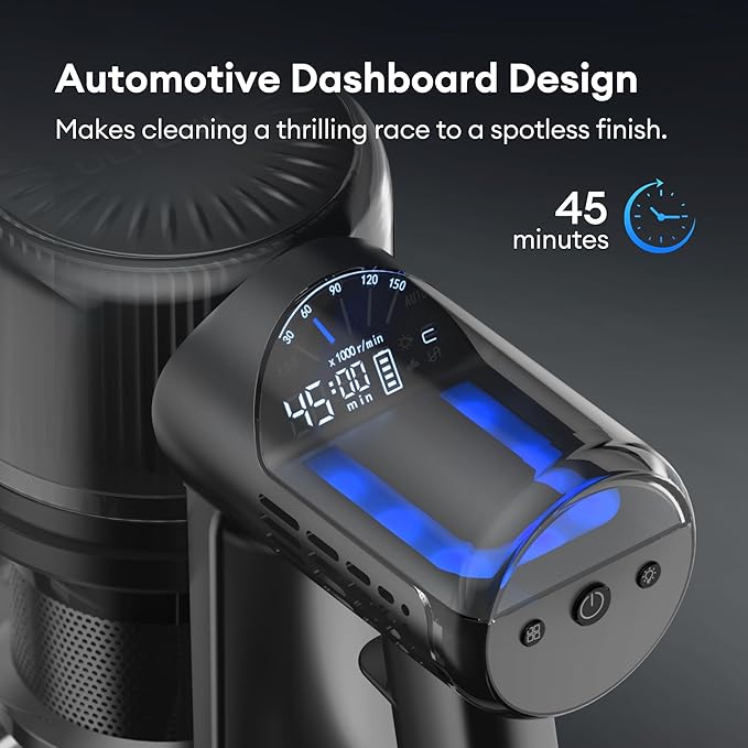 Ultenic Cordless Vacuum Cleaner 550W 50Kpa Stick Vacuum with Car Dashboard Screen Tangle-Free Brush for Pet Hair Max 45mins Runtime LED Display Tools for Hard Floor Carpet Car Cleaning U12