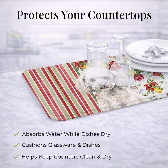 Caroline's Treasures Miniature White Poodle Vegetables Dish Drying Mat Absorbent Dish Drying Mat Pad for Kitchen Counter Dish Drainer Mat for Countertop 14 x 21 Multicolor