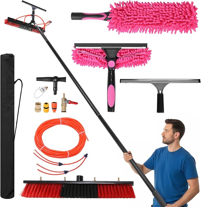 Solar Panel Cleaner Height Adjustable Extendable Solar Panel Washing Tool with 180° Rotating Brushhead for Solar Panel Roof Car