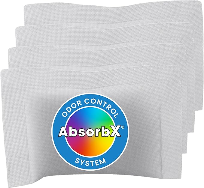 iTouchless Official AbsorbX Trash Can Odor Filters 4-Pack Stops Garbage Smells All Natural Activated Charcoal Deodorizer Air Freshener Absorber for 8 Gallon &amp Larger Garbage Bins with Compartmen