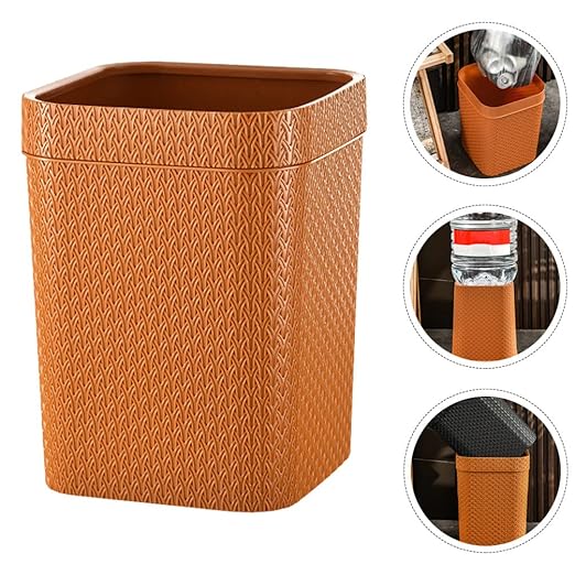 Zerodeko Orange Rattan Storage Bucket Large Capacity Waste Can Plastic Garbage Container Office Trash Bin Ash-bin