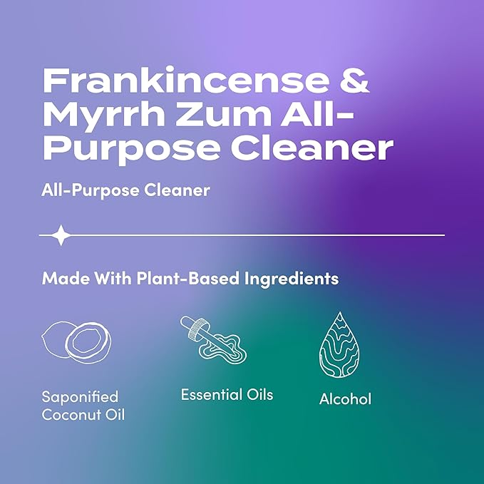 Zum by Indigo Wild All-Purpose Cleaner Combo (Pack of 2) - Natural Multipurpose Cleaners with Essential Oils Baking Soda &amp More - Frankincense &amp Myrrh &amp Sweet Orange 16 fl oz Each