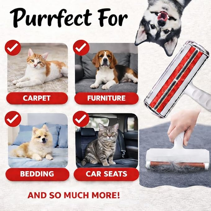 Reusable Pet Hair Remover Roller – Heavy Duty Manual Lint Roller for Dog &amp Cat Hair – Furniture Couch Carpet Rugs &amp Car Seats – Durable ABS Portable &amp Eco-Friendly