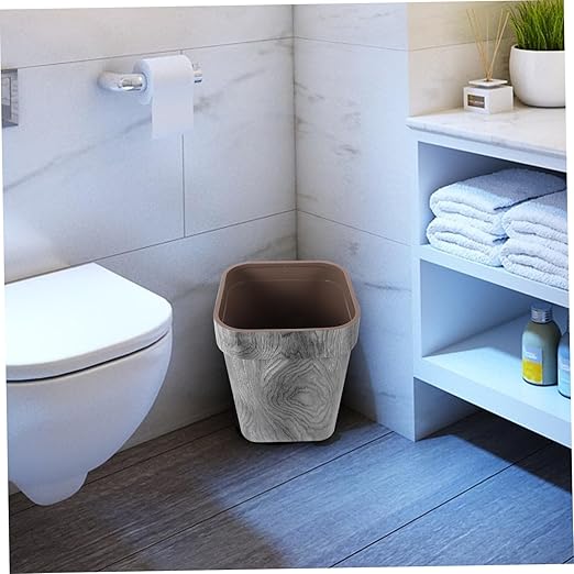 Retro Wood Grain Trash Can PP Construction Wastebasket for Bedroom Kitchen Living Thickened Square Large Garbage Bin with Smooth Surface Decorative and Practical Home Office Hotel