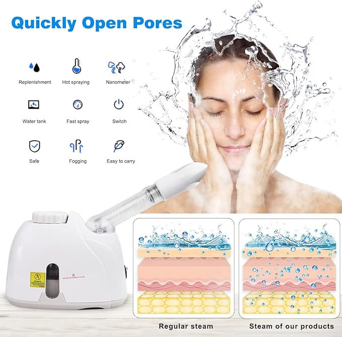 Facial Mist SteamerYOKYAK Facial Steamers with 360° Rotatable Sprayer Face Steamer for Facial Deep Cleaning Hot Mist Humidifier Steam for Face Spa Sinuses Moisturizing Homeuse or Salon