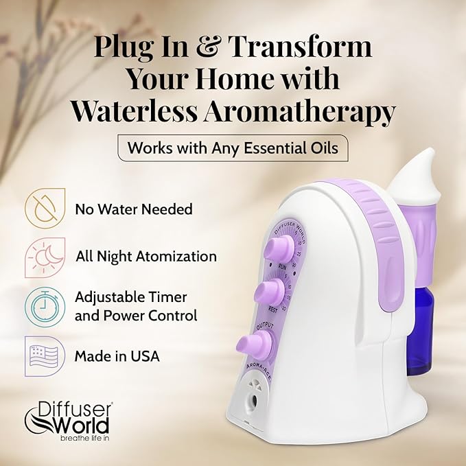 1000 Sq Ft Waterless Diffuser for Essential Oils Made in USA Lavender Waterless Aroma Atomizer for Large Room Fragrance Air Diffuser for Home Scent Machine Air Aromatherapy Oil Diffusers