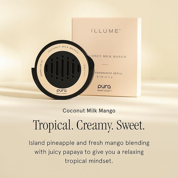 Pura Car Scent Refil - Luxury Fragrance for Smart Diffuser - Long Lasting Scent for 30 Days - Clean &amp Safe Fragrance for Car - Coconut Milk Mango