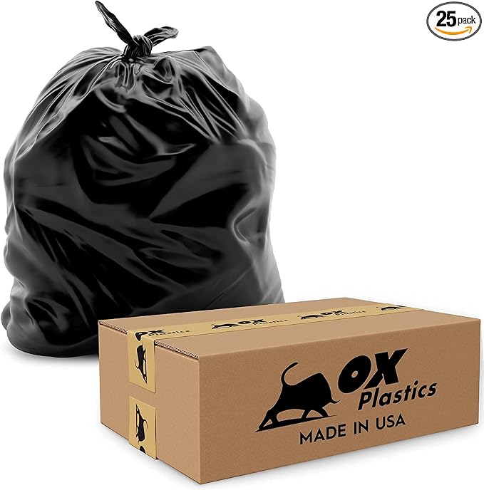 55 Gallon Trash Bags Heavy Duty – Large Black Contractor Bags 36x52 – Industrial Yard Waste Lawn &amp Leaf Construction Garbage Can Liners – Made in USA (3 Mil 25 Count)