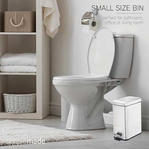 SIMPLEMADE Rectangle Step Trash Can - 5 Liter / 1.3 Gallon - Small with Lid Stainless Steel for Bathroom | Office | Garbage | Metal Wastebasket (Steel)