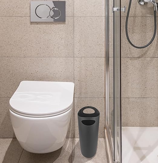 Superio Slim Bathroom Trash Can 2 Gallon Plastic Small Compact Waste Basket for Bedroom Dorm Under Office Desk Narrow Portable RV Dustbin 4 Grey