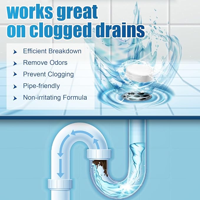 Drain Unclogging and Cleaning Tablets for Kitchen and Toilet - Dissolve Grease Hair &amp Waste Eliminate Odors(2PCS)