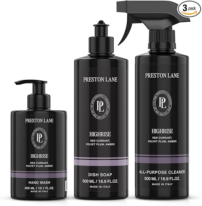 Preston Lane Luxury Kitchen Set – Hand Wash Dish Soap &amp All-Purpose Cleaner | Plant-Powered Cleaning Essentials Bundle with Fine Italian Fragrance Highrise Scent