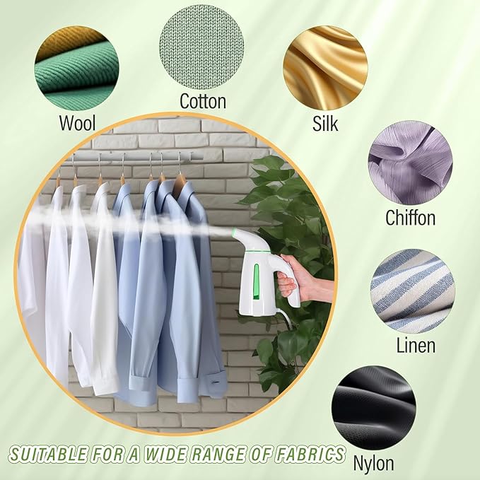 OGHom Steamer for Clothes Portable Handheld Clothing Garment Steamer 240ml Large Capacity 700W Travel Steam Iron 30 Second Fast Heat Up (Soft Green)