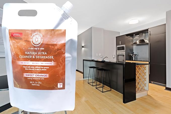 Natura Ultra™ Multi-Surface Cleaner &amp Degreaser - Home and Kitchen degreasing (Refill Bag) for Glass Countertops Appliances and Floors - Eco-Friendly &amp Non- Toxic Cleaner &amp Degreaser