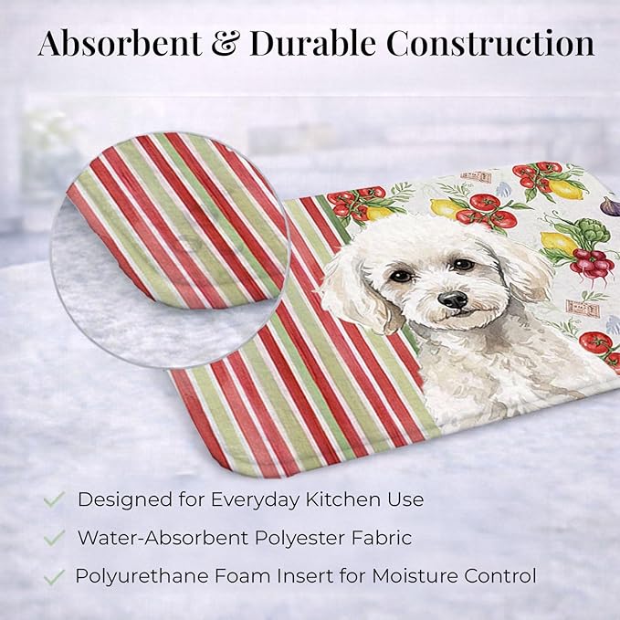Caroline's Treasures Toy White Poodle Vegetables Dish Drying Mat Absorbent Dish Drying Mat Pad for Kitchen Counter Dish Drainer Mat for Countertop 14 x 21 Multicolor
