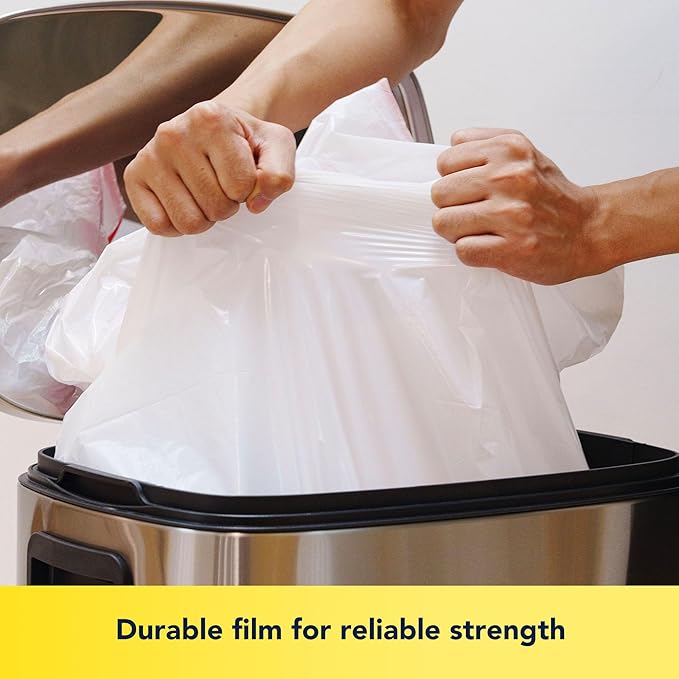 13 Gallon Tall Kitchen Trash Bags Lemon Scented 200 Count Drawstring Garbage Bags Pre-Separated Odor Control Ultra Strong Leakproof Sturdy White