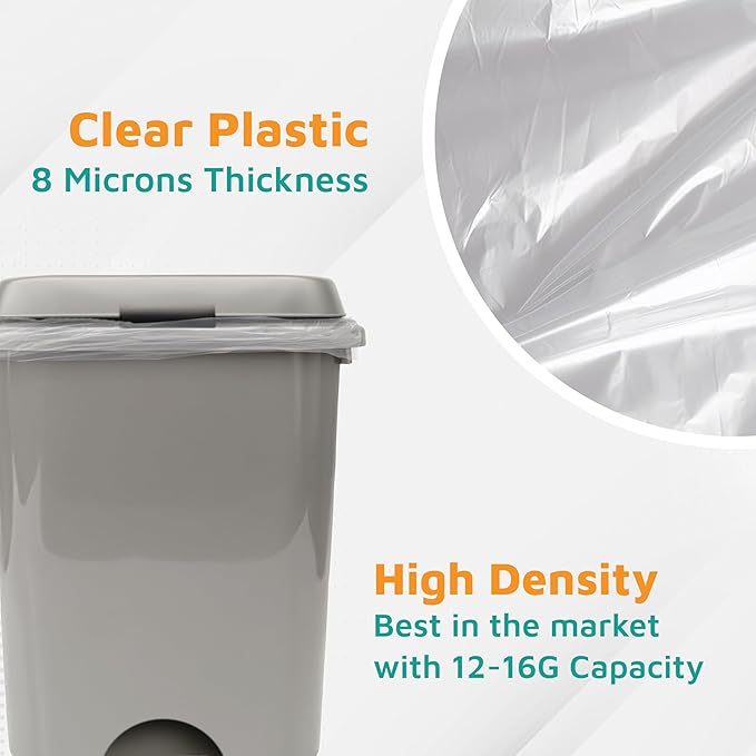 PlasticMill Heavy Duty Trash Bags - Clear Garbage Bags - Plastic Trash Bags - Kitchen Bathroom Office Garbage Bags Trash Can Liners - 12-16 Gallon Small Trash Bags 8 Microns 24x33 (1000-Count)