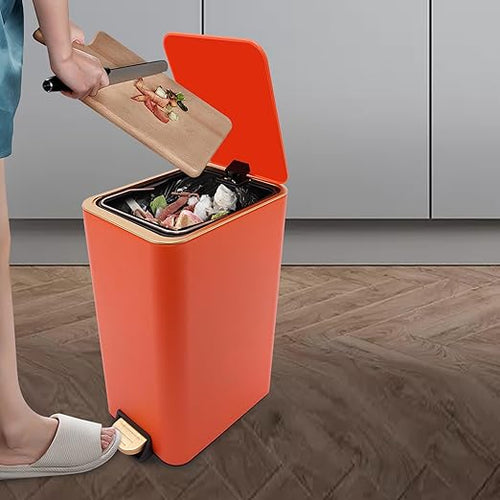 12L Slim Step Trash Can with Lid Soft Close 15.5 x 12 x 8.6in Size Stainless Steel Trash Bin Rectangular Wastebaskets Bin for Living Room Bedroom Office (Orange)
